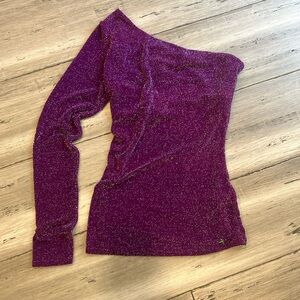 Guess One Shoulder long sleeve Sparkle Mesh Top S